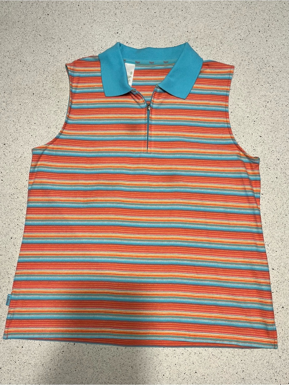 VTG Lizgolf by Liz Claiborne Striped Sleeveless Polo Top in Turquoise & Orange